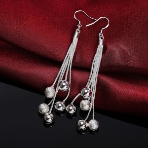 Cercei dama, model delicat deosebit, accesorii multiple tip globuri glamour, tematica fancy life, argintii - Img 2