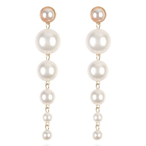Cercei dama, model elegant cu margele, lungi, tematica I love pearls, aurii