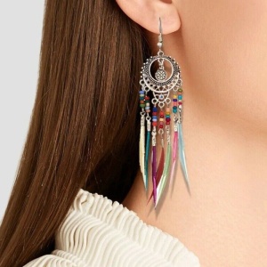Cercei dama, model fashion traditional indian, tematica dream catcher, argintii - Img 3
