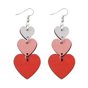 Cercei dama, model lung cu inimioare multiple, tematica fashion heart, rosii