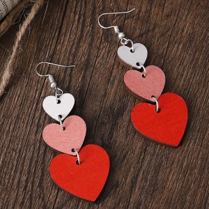 Cercei dama, model lung cu inimioare multiple, tematica fashion heart, rosii - Img 2