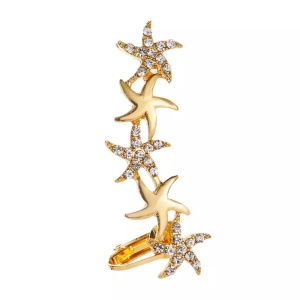 Cercel dama, model single ear, stelute de mare si cristale semipretioase, auriu