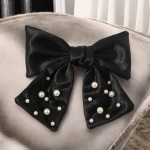 Clama de par, accesorizata cu funda satinata, model elegant cu margelute, tematica fancy lady, neagra - Img 4