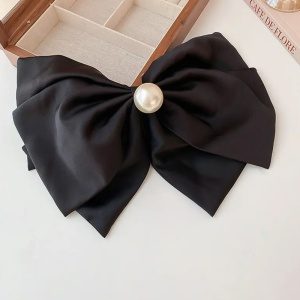 Clama de par, model elegant accesorizat cu funda supradimensionata si accesoriu perluta, neagra - Img 4