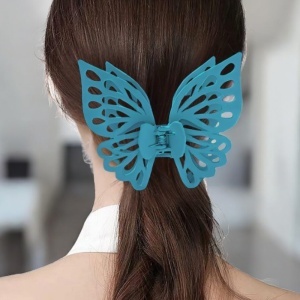 Cleste de par, prinde puternica, model voluminos fluture elegant, tematica I love butterfly, verde albastrui - Img 3