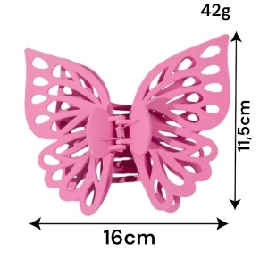 Cleste de par, prinde puternica, model voluminos fluture elegant, tematica I love butterfly, roz inchis - Img 4