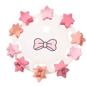 Clesti de par, set 10 bucati, model minimalist, prindere puternica, stelute magice, tematica happy star, roz deschis