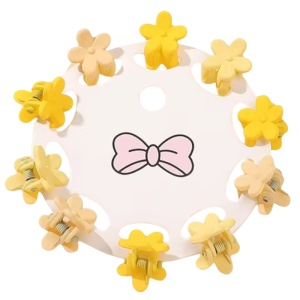 Clesti de par, set 10 bucati, model minimalist, prindere puternica, floricele, M1, tematica happy flower, galben