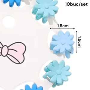 Clesti de par, set 10 bucati, model minimalist, prindere puternica, floricele delicate, M2, tematica happy life, albastru - Img 3