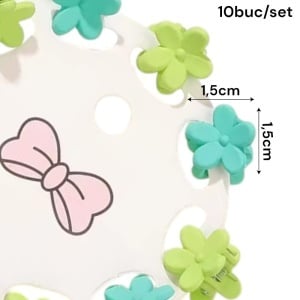 Clesti de par, set 10 bucati, model minimalist, prindere puternica, floricele, M1, tematica happy flower, verde - Img 3