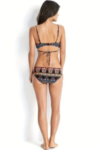 Costum de baie dama, 2 piese, model cu imprimeu abstract, sutien prindere crossbody, chilot talie joasa si decupaj clasic, tematica hot summer multicolor - Img 2