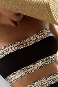 Costum de baie dama, 2 piese, model delicat incitant, sutien tip bustiera si chilot talie inalta, detalii transparente cu imprimeu animal print, tematica cool summer negru - Img 3