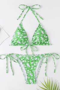 Costum de baie dama, 2 piese, model fantezie florala, summer sexy verde - Img 4