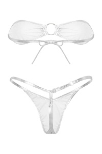 Costum de baie dama, 2 piese, model sexy summer metalic style, accesoriu rotund argintiu - Img 4