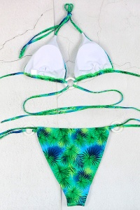 Costum de baie dama, 2 piese, verde, chilot brazilian reglabil, sutien reglabil si accesorii rotunde - Img 2
