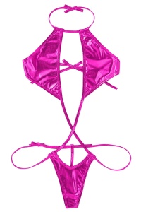 Costum de baie dama, o piesa, model sexy summer metalic style fucsia - Img 4