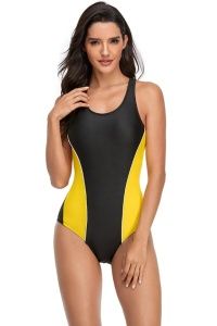Costum de baie dama, o piesa, model sportiv, M2, decupaj la spate galben - Img 3