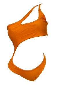 Costum de baie dama, o piesa, portocaliu, slip tanga si sutien cu prindere pe un umar® - Img 3