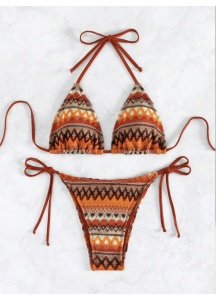 Costum de baie, set 2 piese, model minimalist vesel, sutien cupe triunghiulare si chilot decupaj clasic croi ingust, tematica feeling sexy multicolor - Img 3