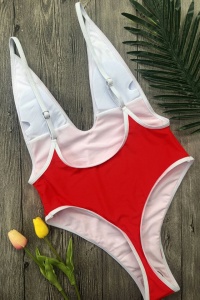 Costum de baie sexy dama, o piesa, rosu, chiloti brazilian, decolteu adanc in V, spate gol - Img 4