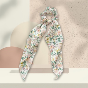 Elastic de par, accesorizat cu funda ponytail, model fantezie cu flori, imprimeu floral, roz - Img 3