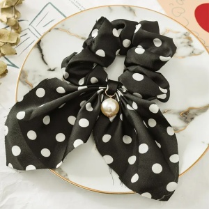 Elastic de par, model funda colorata si accesorizata, cu imprimeu buline, negru - Img 2