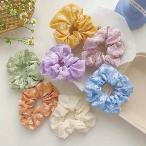 Elastic de par, set 7 bucati, model vesel si delicat cu imprimeu floral, tematica fantezie de culori, multicolor