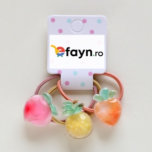 Elastic par pentru copii, set 3 bucati, model colorat, cu accesorii fructe, roz - Img 2