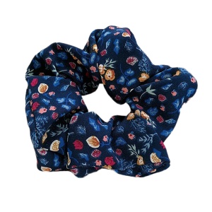 Elastic pentru par, albastru cu imprimeu floral