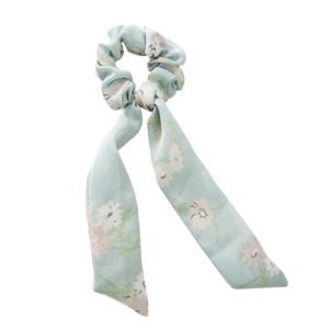 Elastic pentru par, model ponytail, imprimeu floral, albastru deschis