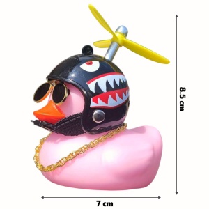 Figurina decorativa, rata cool, model cu casca helicopter, lant si ochelari de soare, tematica cool duck, roz - Img 4