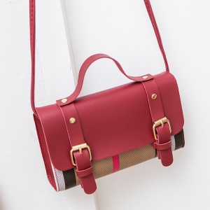 Geanta dama fashion, cu carouri, un compartiment, piele ecologica, rosie - Img 2