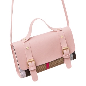 Geanta dama fashion, cu carouri, un compartiment, piele ecologica, roz