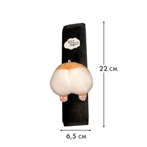 Husa de protectie pentru centura de siguranta auto, pentru copii, model lumea animalelor, din material textil, prindere cu scai velcro, fundulet grasan de caine corgi, negru cu bej - Img 4