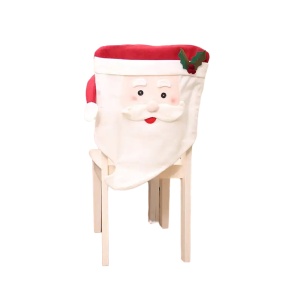 Husa pentru scaune, model de sarbatoare cu personaje de poveste, Mr. Santa, tematica familia lui Mos Craciun, alb