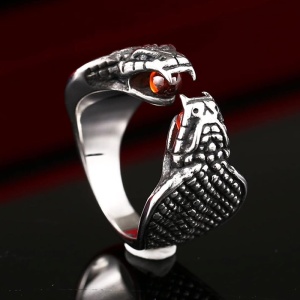 Inel cu serpi, model cobra twin head, tematica vanatorii de comori, marime universala, reglabil, unisex, argintiu, - Img 3