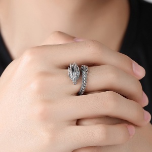 Inel retro, model dragon antic, tematica flying mythical creature, reglabil, marime universala, unisex, argintiu, - Img 2