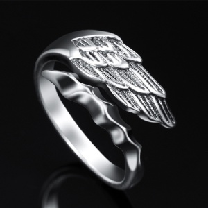 Inel unisex, model deosebit minimalist cu aripi, tematica freedom wings, reglabil, argintiu, - Img 3