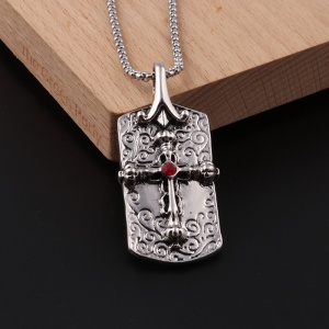 Lant cu pandantiv cruce, model secret society, tematica religioasa, unisex, argintiu, - Img 4