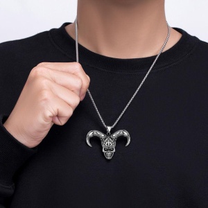 Lant cu pandantiv demon skull, unisex, argintiu, - Img 2