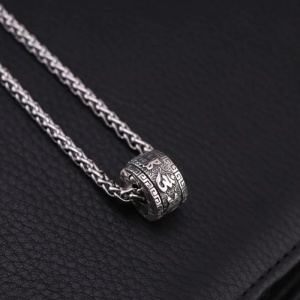 Lant cu pandantiv inel tibetan 6 litere mantra, unisex, argintiu, - Img 3