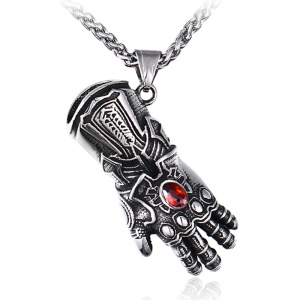 Lant cu pandantiv manusa de cavaler, model demonic hand, tematica brave knight, unisex, argintiu,