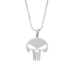 Lant cu pandantiv Punisher, model vigilante, tematica perfect story, unisex, argintiu,