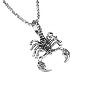 Lant cu pandantiv scorpion, unisex, argintiu,