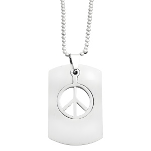 Lant cu pandantiv semnul pacii, model hippy freedom, tematica make love not war, unisex, argintiu,