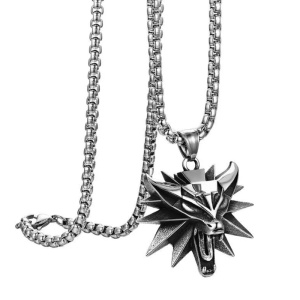 Lant cu pandantiv the witcher, unisex, argintiu,