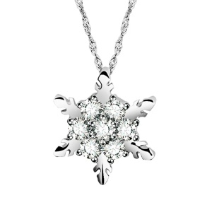 Lant dama cu pandantiv, model delicat cu fulg de zapada, elegant, tematica fashion winter, alb
