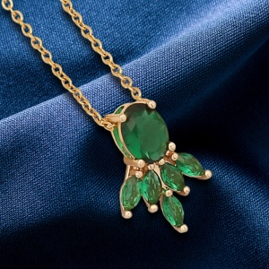 Lant dama, pandantiv cristal elegant, model frunza delicata, tematica I love flowers, verde - Img 4