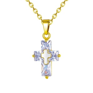 Lant dama, pandantiv cruce din cristal, model minimalist elegant, reglabil, auriu