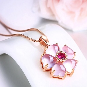 Lant dama, pandantiv cu floricica, model delicat, tematica flowers world, rose gold - Img 2